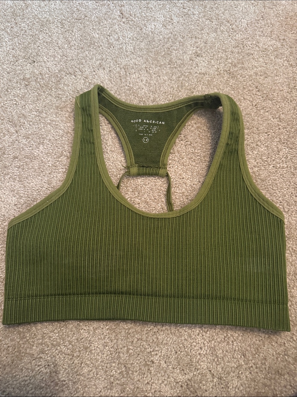 Good American Olive Ribbed Racerback Sports Bra Tank